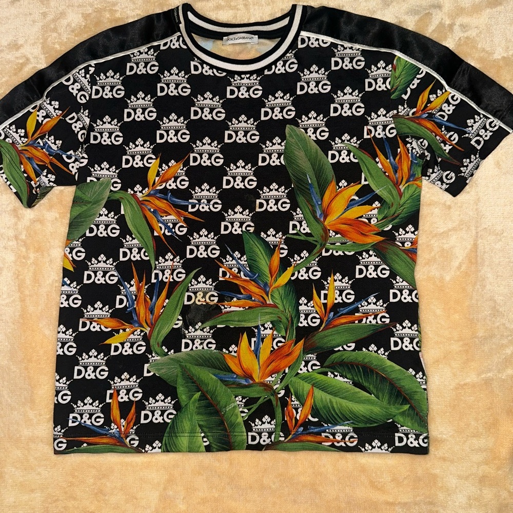 D&G Black and Green Tropical Logo Tee